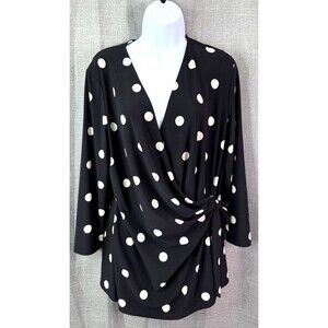 Anne Klein 3/4 Sleeve Polka Dot Wrap Style Blouse Women's Size XL